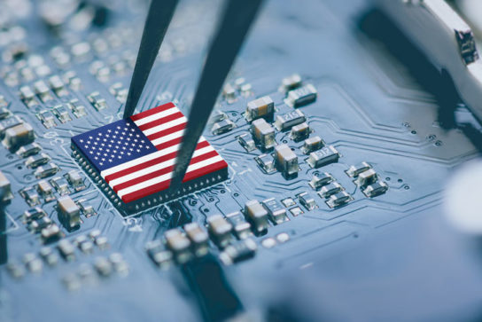 American flag on a computer chip