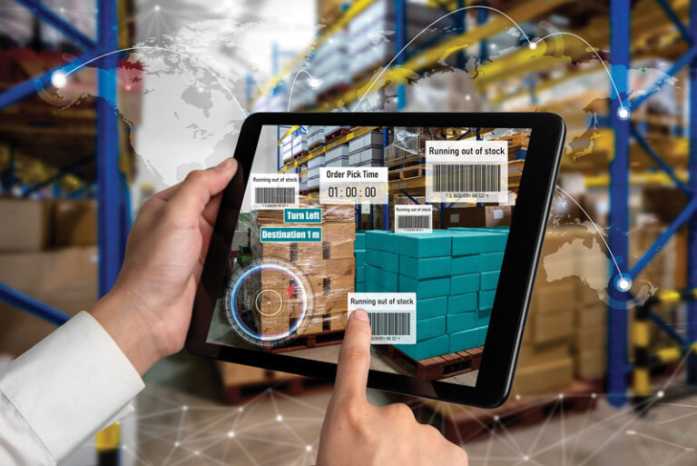 AI powered tablet with supply chain information in warehouse